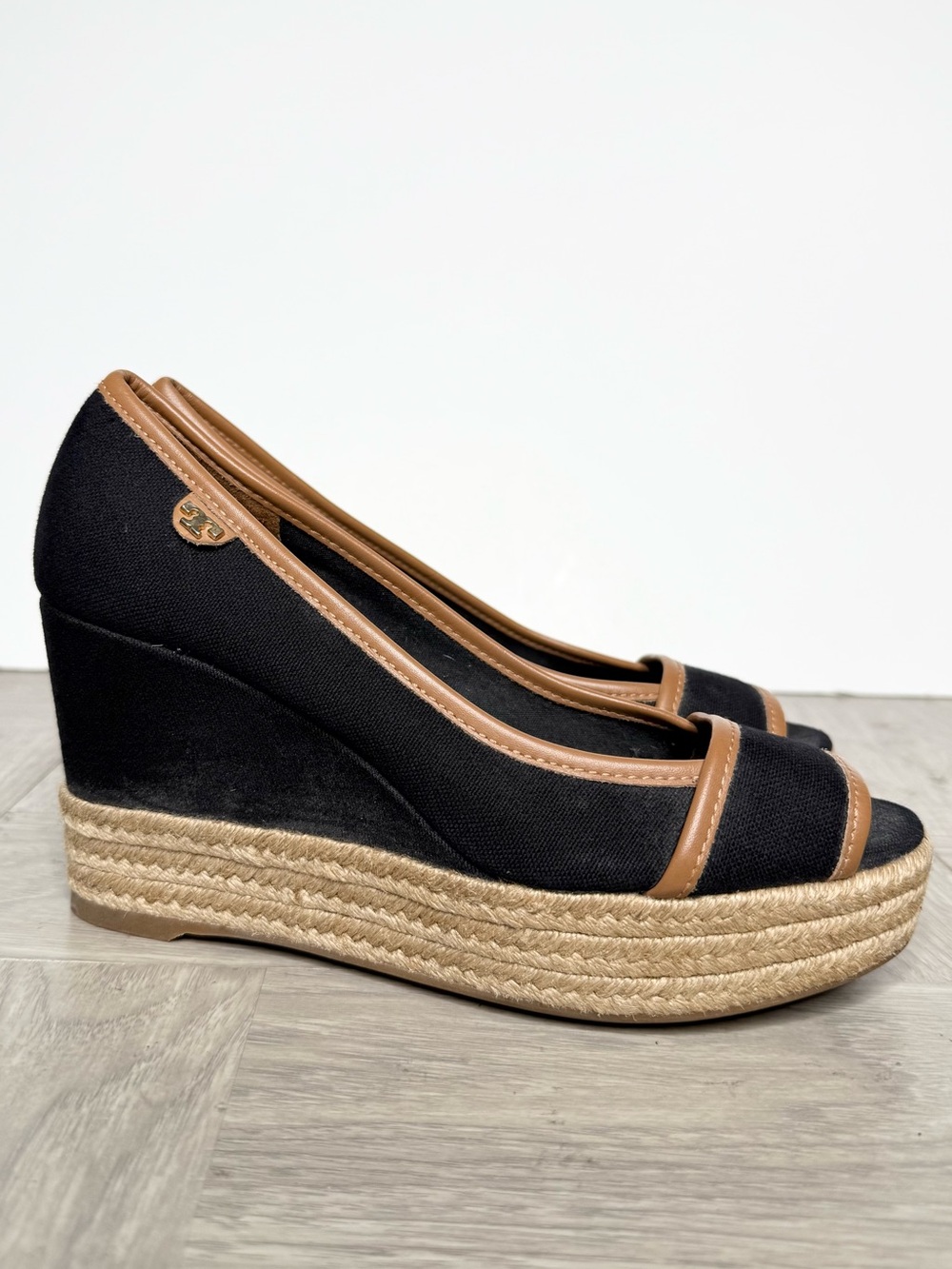 Tory Burch Majorca Wedge Black Heel Pump 36 1/2